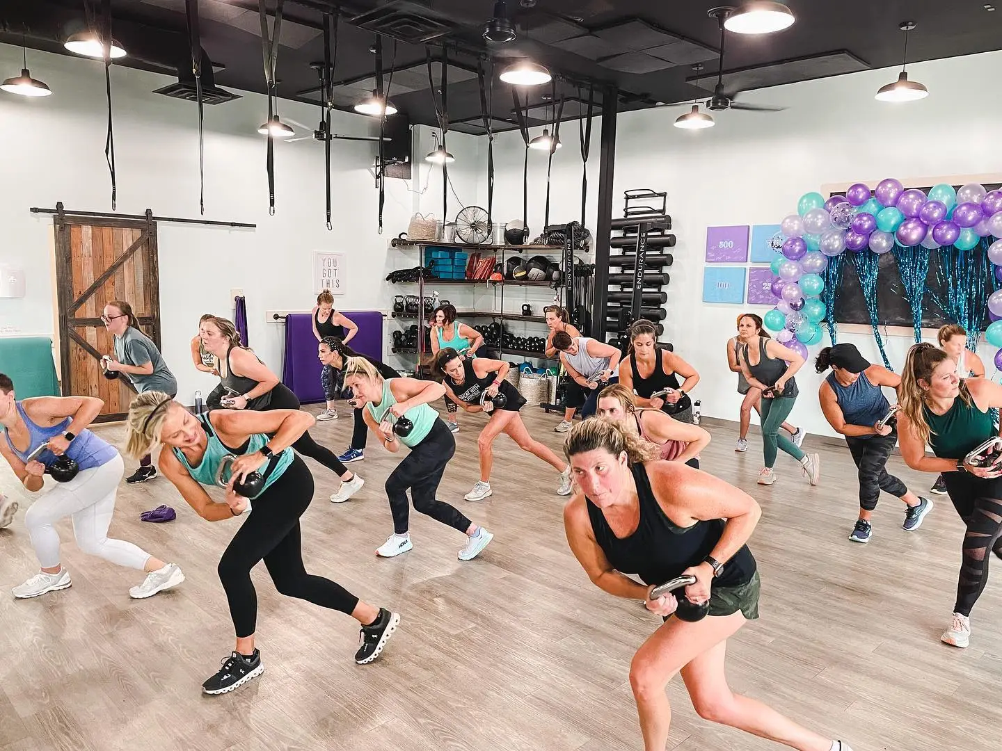 Clemson Fitness kettleBEAT class ful of women.